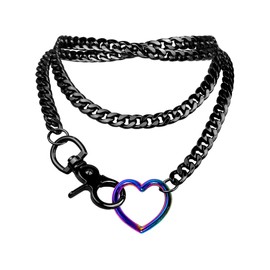 paloli Women's Slip Chain Rainbow Heart O-Ring Chunky Chain Necklace, Rays Cuban Long Layered Jewelry, Adjustable Lariat Y-Necklace Heart Loop Choker (34'', Black-Rainbow)