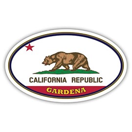 Gardena City California State Flag | CA Flag Los Angeles County Oval State Colors Bumper Sticker Car Decal 3x5 inches