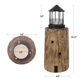 Linfevisi Wooden Lighthouse Candle Holders Decorative Tea Light Holder Ocean Beach Nautical Coastal Mini Standing Lighthouses Figurines Rustic for Home Decor Bathroom Table Party Wedding 14 Inches