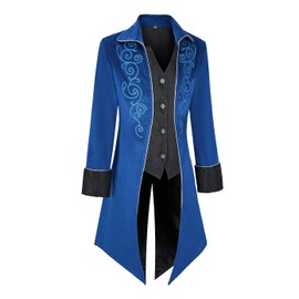 MOFOVELY Mens Medieval Steampunk Tailcoat Jacket Victorian Pirate Coat Renaissance Tailcoat Jacket Costume(M,Blue)