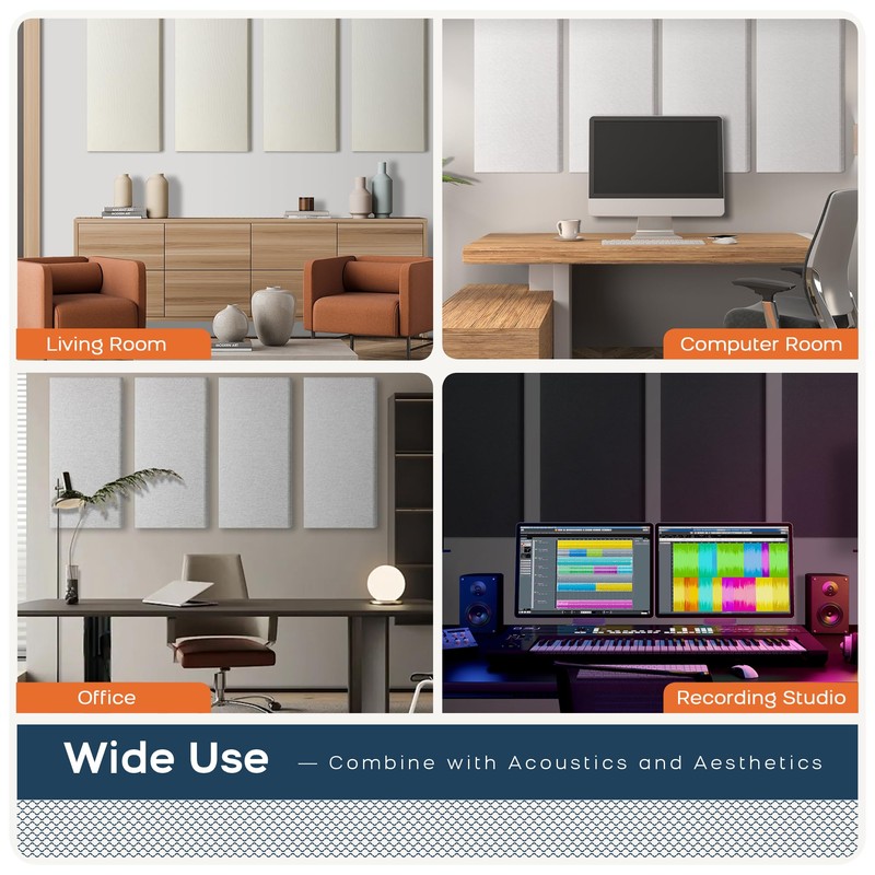 BUBOS 4 PCS Acoustic Panels,24''x12'' Fabric Soundproof Wall Panels,Self-adhesive Sound