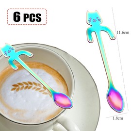6 PCS Cat Spoon Coffee Tea Spoon, Coffee Gifts for Men Christmas Gifts Birthday Gifts, Stainless Steel Hanging Cup Teaspoons Mini Cute Kitten Stirring Spoon (Multicolor)
