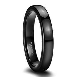 SHINYSO 4mm Black Tungsten Carbide Ring Dome Polished Wedding Band for Men Women Comfort Fit Size 7.5