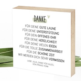 Wunderpixel® Holzbild Abschieds-Geschenk Kollegin - personalisiertes Danke-schön - 15x15x2cm zum Hinstellen Aufhängen, Spruch - schwarz-weißes Holz-Schild Wand-Bild Aufsteller Aufmerksamkeit