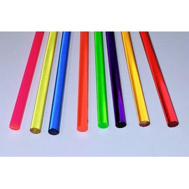 8 Different 1/4” inch Diameter x 24" Inch Long Clear Color Translucent Acrylic Plexiglass Plastic Rod - .25" - Pink, Yellow, Blue, Orange, Green, Purple, Amber, Red