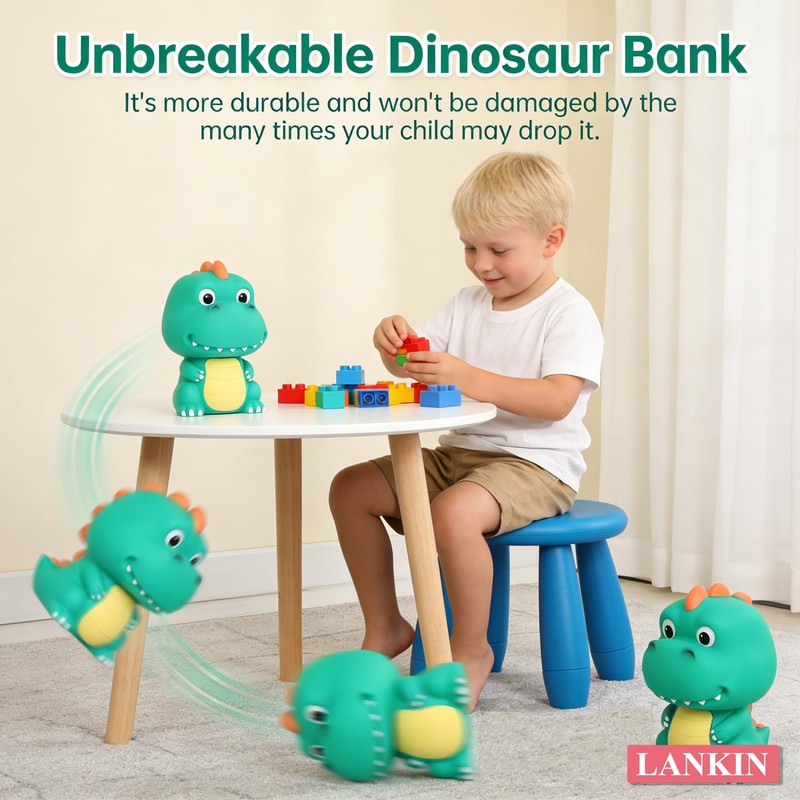 T-Rex Piggy Bank, Dinosaur Coin Bank, Sturdy Piggy Bank(Light Green)