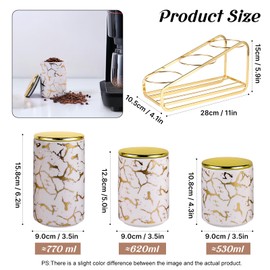 XYQXYQ Ceramic Canister Set for Kitchen Countertop - A Set of 3 Kitchen Canisters with Tiered Shelf, Airtight Countertop Flour and Sugar Containers, Coffee and Tea Storage (White)