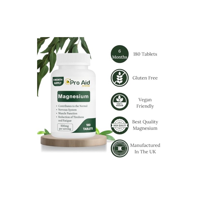 Magnesium Tablets 180 Pack by ProAid | Vegan & Vegetarian