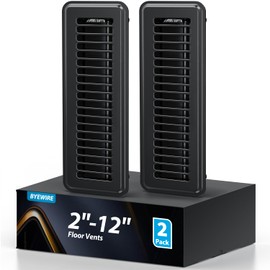 Floor Register 2x12, Floor Vent Covers 2 Pack, Steel Adjustable Air Supply Grille Register Vent Cover Grill for Sidewall and Floor, Vent Covers for Home Floor, Black