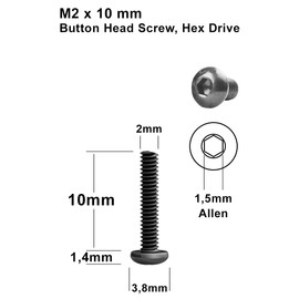 200pcs M2x10mm Black Round Head Hex Socket Key Bolts Alloy Class 12.9 Length 10mm Button Head ISO 7380 High Hardness Carbon Steel