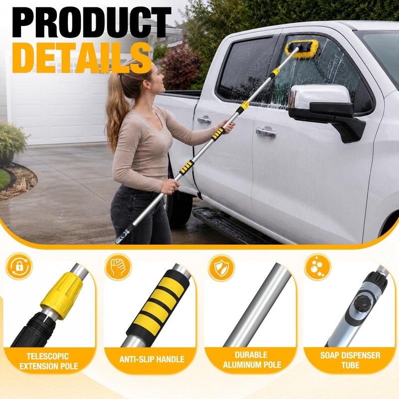 LAANPOLE 12FT Car Wash Brush with Long Handle, Car Cleaning