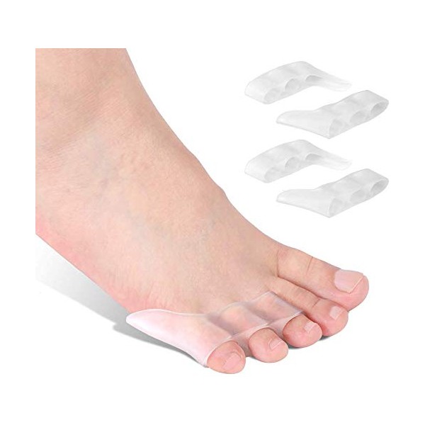 Gel Pinky Toe Separator, 2 Pairs Three-Holes Gel Little Toe Separators Soft Toe Corrector Straightener Toe Spacers for Curled Pinky Toes, Overlapping Toe, Blisters, Pain Relief from Friction