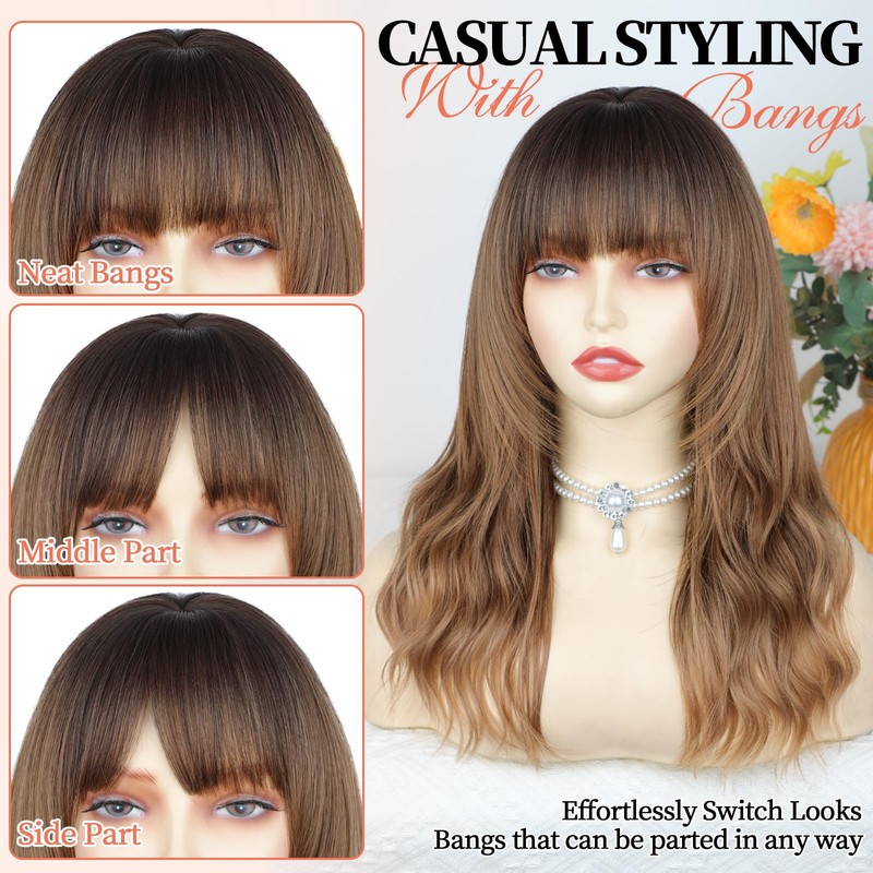 Layered Brown Blonde 4x4 Realistic Scalp Wig with Bangs for