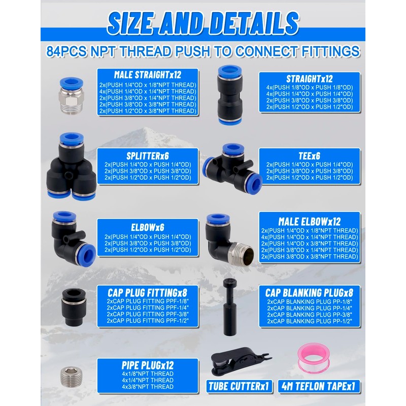 EilxMag 84PCS Quick Connect Air Hose Fitting Kit, 1/8" 1/4"