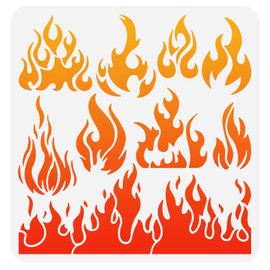 FINGERINSPIRE Flame Stencil 30x30cm Reusable Fire Stencil Plastic 9 Styles Fire Pattern Stencil Flame Painting Decor Template for Arts Window Wall Crafts Painting Decorations