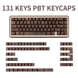 TIMSEKER 131 Keys Custom Cherry Profile Keycap PBT Material, Retro Wood Keyboard Keycap Set, Brown Side Print Shine Through Key Caps for Mechanical Gaming Keyboard