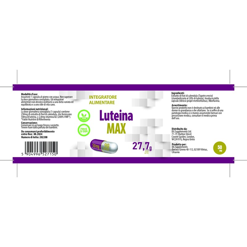 Lutein Eyes 50 mg 90 Vegan Capsules, Laboratory Tested, High