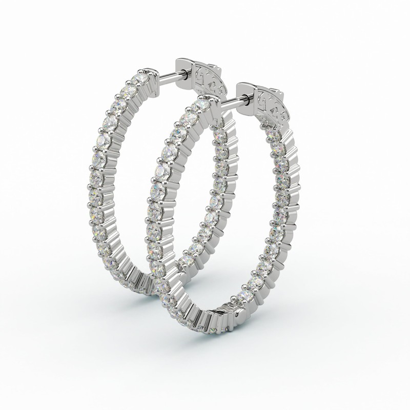 Adora Fine Jewelry 925 Silver Rhodium Plated Inside-Outside Oval Hinged