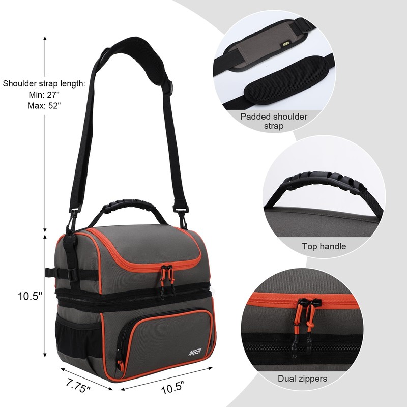 MIER 2 Compartment Lunch Bag Tote with Shoulder Strap for