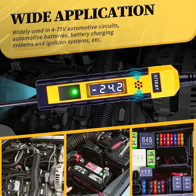 AWBLIN 4-75V DC Automotive Test Light, LCD Digital Light Tester