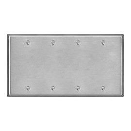BESTTEN 4-Gang Blank Metal Wall Plate with Ｗhite or Clear Plastic Film, Anti-Corrosion No Device Stainless Steel Outlet Cover, Standard Size, Brushed Finished, H4.50” x W8.19”
