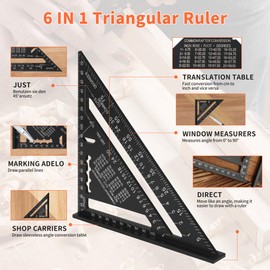 Carpenter's Square 180 mm, Combination Angle 300 mm, Carpenter's Square Set, Metric Triangle Ruler Made of Aluminium, Carpenter's Pencil Set with 24 Refills for Carpenters, Roofers, Engineers