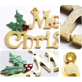NT-ling Designs Merry Christmas Signs, Decorative Glittery Hanging Signs，Gold Merry Christmas Tree Wreath Decorations Accessories Hanging Ornaments