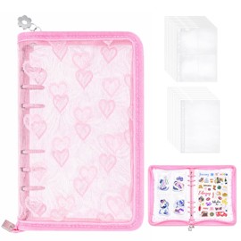 Sticker Notebook, Set of 20 Refills, A5, Large Capacity, Transparent, 6 Holes, Clear, Adult, Binder, Cute, Girls (Pink)