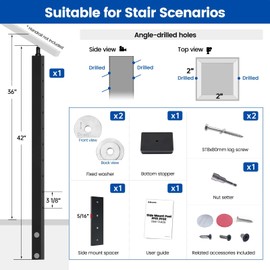 Muzata Black Side Mount Stair Cable Railing Post 36 Inch for 25-35 Degrees Stair 36"x2"x2" Patent Design for Both Left&Right Side Cable Railing System Kit Indoor Outdoor PF01 BB4S