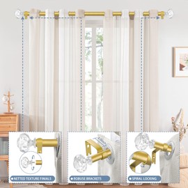 TVWOO Gold Decorative Crystal Curtain Rods:36-88" Heavy Duty Adjustable Window Curtain Rods for Bedroom Living Room,Brass Golden Modern Girly Acrylic Drapery Rods with Sheer Bling Diamond Finial,2Pack