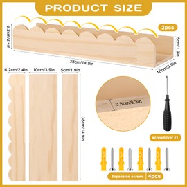 2 Pack Wooden Scalloped Floating Shelves for Rooms Wall Shelves 15 Inches, Book Shelf for Kids Rooms Nursery Decor Wall Bookshelf Magazine Rack Picture Ledge for Bedroom Toddler Baby Room (2 Pack)