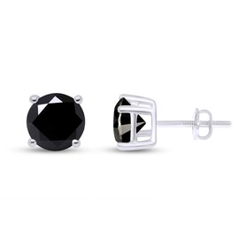 1/4 Carat CT Round Black Natural Diamond Screw Back Stud Earrings In 10k White Gold Delicate Jewelry For Womens And Mens (0.25 Cttw)