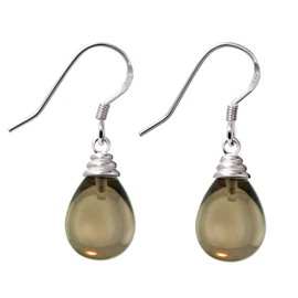 Franki Baker Small & Dainty Brown Natural Smoky Quartz Gemstone Pear Shaped Earrings on 925 Sterling Silver Length:3cm