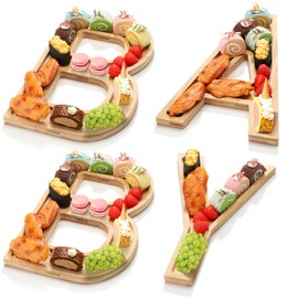 SmileBear 4 Pack 12 Inch Wooden Baby Alphabet Boards - Charcuterie Trays for Snack Food, Cakes, Cookies, Candy. Ideal for Gender Reveal and Baby Shower Celebrations
