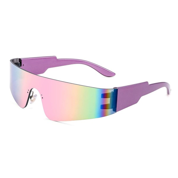 FEISEDY Futuristic Visor Punk Sunglasses Rimless Quick Glasses with Mirrored