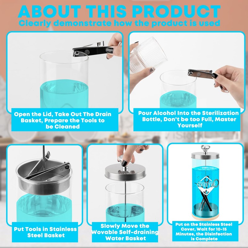 Barber Disinfectant Jar (30 oz) With Stainless Steel Tray and