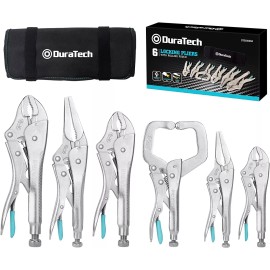 DURATECH 6PC Locking Pliers Set C-clamp Long Nose Curved Jaw Locking Pliers