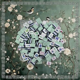 4-layer Engraved Mahjong Tiles American Set 160-tile Pale Blue Acrylic Luxury Sage Garden Chinoiserie Boutique EditionColor: Blue Mahjong Bag Set