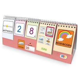 Children's Calendar for Learning and Fun - Timelessly Designed with Pictograms. My First Calendar Children's Montessori. Days of the Week - Months. Years and Seasons (German)