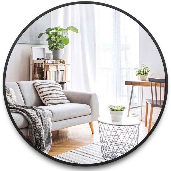 Itrue Black Round Mirror 36 Inch for Bathroom Circle Mirrors for Wall Decorative Brushed Metal Frame Mirror for Living Room Bedroom, Entry