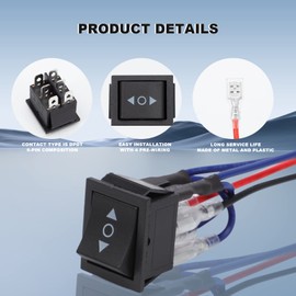 Konuooer Momentary Rocker Switch Polar Reverse Switch 6-Pin KCD2-223-M-JT Automatic Switch DC Motor DC Black On-Off Rocker Switch 12V 10A Diverter with Wire