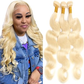 16 18 20 Inch Color 613 Body Wave Bundles Human Hair Honey Blonde Bundles Silky Soft for Women Blonde Body Wave Bundles
