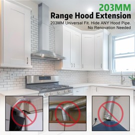 Chimney Extension for Range Hood, 203MM Width Stainless Steel Range Hood Chimney Extension, Adjustable Chimney 31.5-63 IN,Extend Ventilation Reach, Esay Installation, Universal Fit For Most Kitchens
