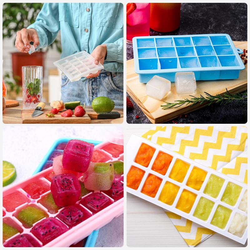 uxcell Silicone Ice Cube Tray with Lid for Freezer, Square
