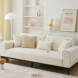 YSZBD Sofa Cover, Waterproof, Protector for L-Shaped, 1/2/3/4-Seater, Corner Sofas, Protective Blanket, Non-Slip, Off-White, 90 x 90 cm