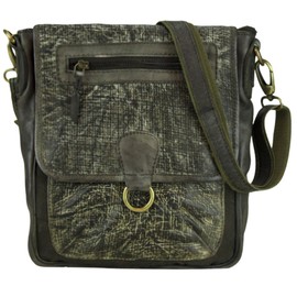 Sunsa Leather Shoulder Bag Small Bag with Many Compartments Vintage Style Khaki Green Leather Crossover Bag, Green