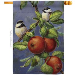 Breeze Decor H105034-BO Chickadees & Apples Garden Friends Birds Decorative Vertical, House Flag 28"x 40", Multi-Color