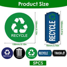 Trash and Recycle Stickers 5 Pcs for Bins, Recycling Stickers for Trash Can UV Stable and Weatherproof, Bin Labels for Kitchen Office Garage Waste Basket Indoor Outdoor Use