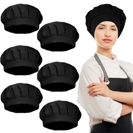 FZBNSRKO 6 Pcs Chef Hats,Cooking Chef Hat,Elastic Chef Hat Adjustable Kitchen Cooking Chef Cap Food Service Caps Unisex Chef Hats for Adults(Black)
