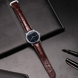 FOUUA Watch Strap for Omega Watch Straps Leather 19 mm 20 mm 21 mm Alligator Embossed Replacement Folding Clasp Bracelets Silver, brown, Strap.